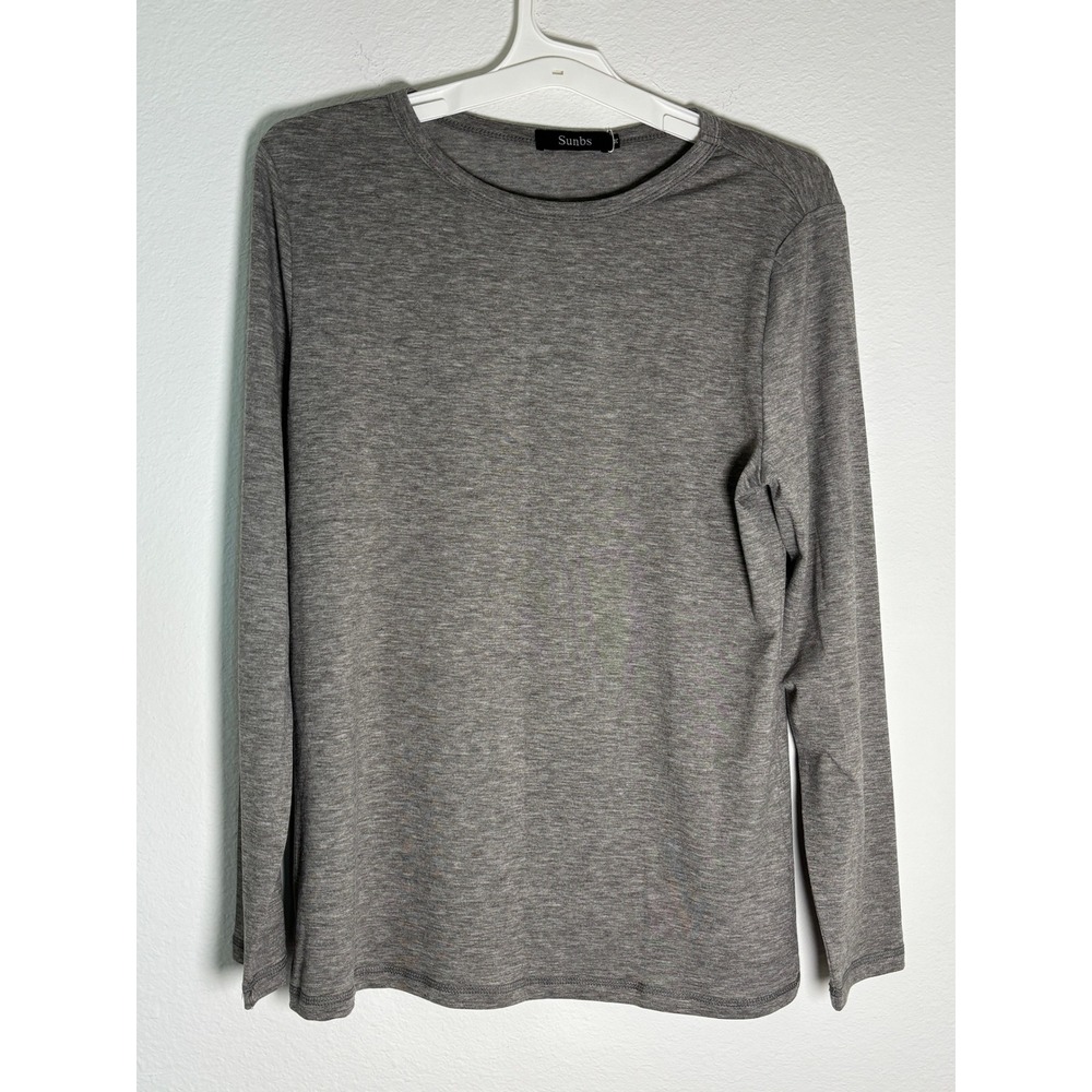 Sunbs Heathered Grey Long Sleeve Crew Neck Top Medium NWT‎